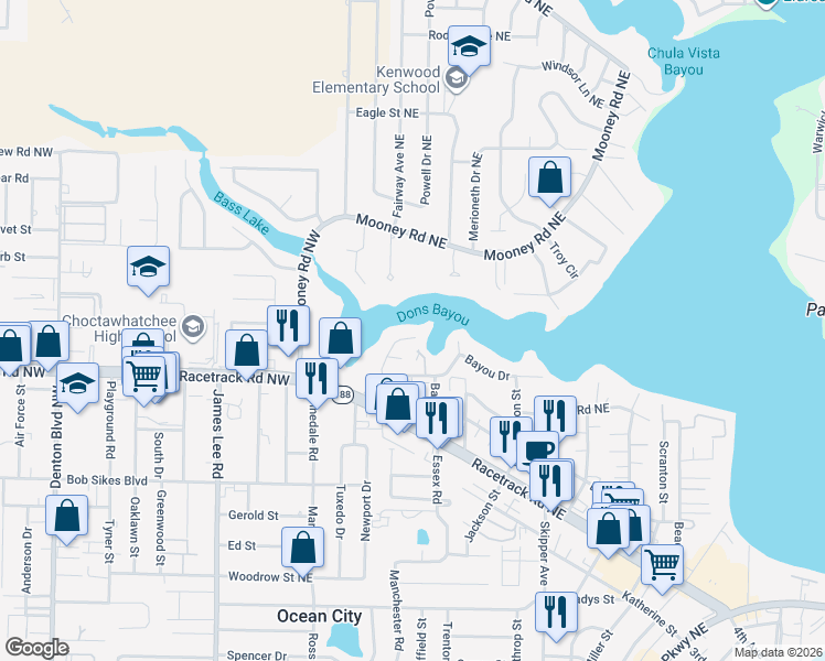 map of restaurants, bars, coffee shops, grocery stores, and more near 951 Don Drive in Fort Walton Beach