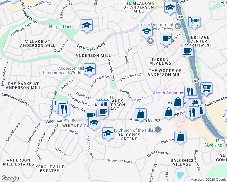map of restaurants, bars, coffee shops, grocery stores, and more near 10302 Mourning Dove Drive in Austin