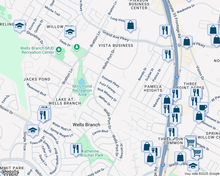 map of restaurants, bars, coffee shops, grocery stores, and more near Fuzz Fairway in Austin