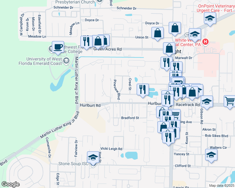 map of restaurants, bars, coffee shops, grocery stores, and more near 902 Pineview Boulevard in Fort Walton Beach