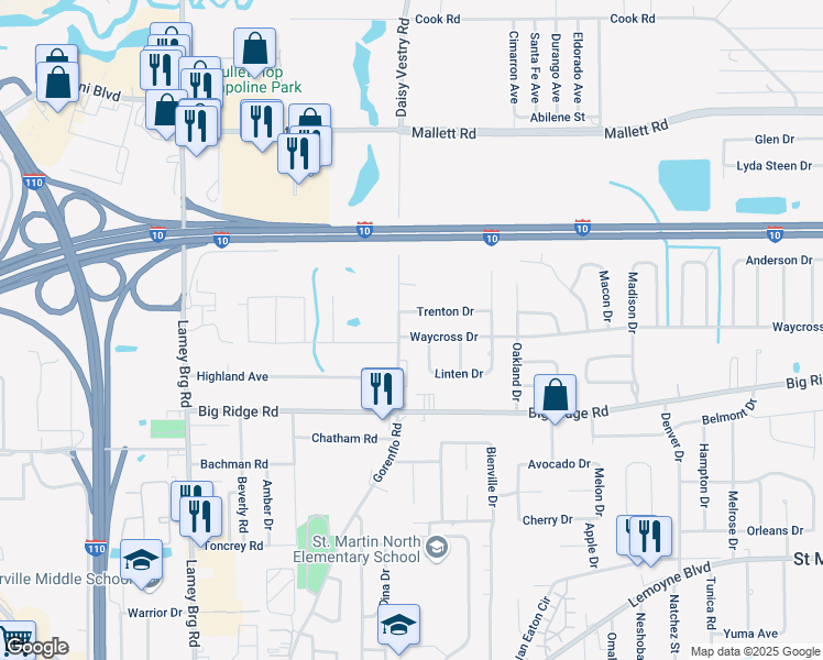 map of restaurants, bars, coffee shops, grocery stores, and more near 7413 Kentwood Dr in Biloxi
