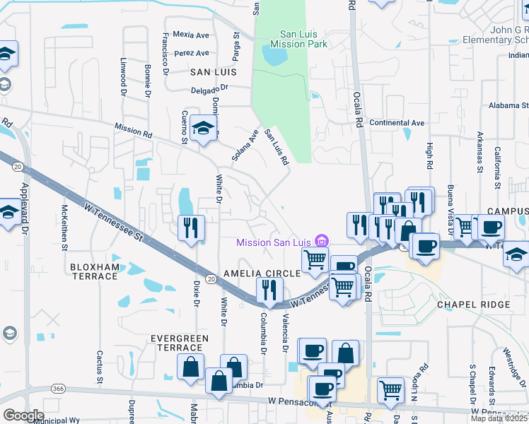 map of restaurants, bars, coffee shops, grocery stores, and more near 785 Timberway Court in Tallahassee
