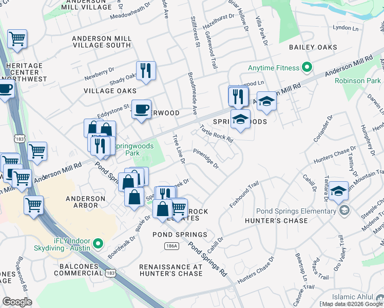 map of restaurants, bars, coffee shops, grocery stores, and more near 9009 Sawtooth Lane in Austin
