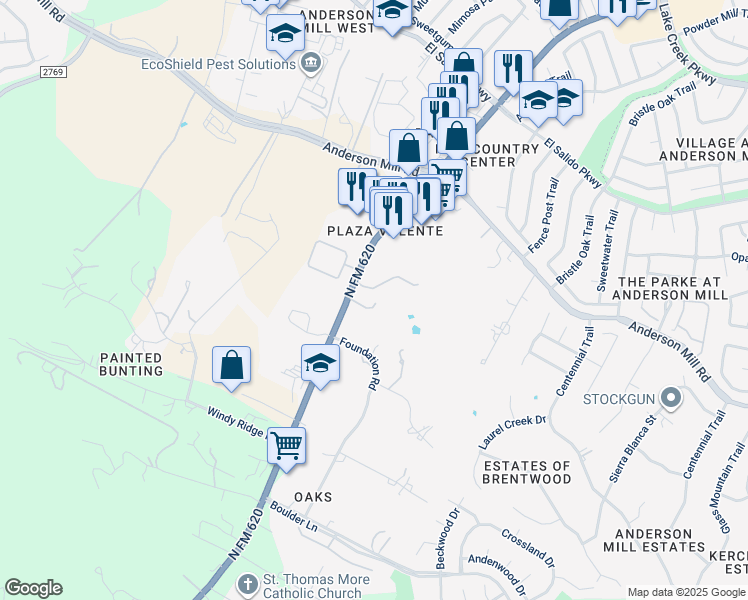 map of restaurants, bars, coffee shops, grocery stores, and more near 11205 North FM 620 in Austin
