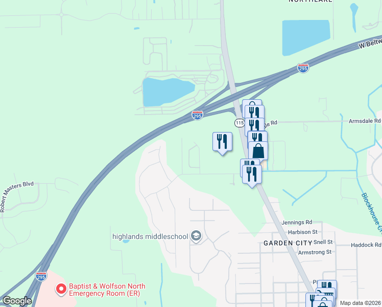 map of restaurants, bars, coffee shops, grocery stores, and more near 3794 Verde Gardens Circle in Jacksonville