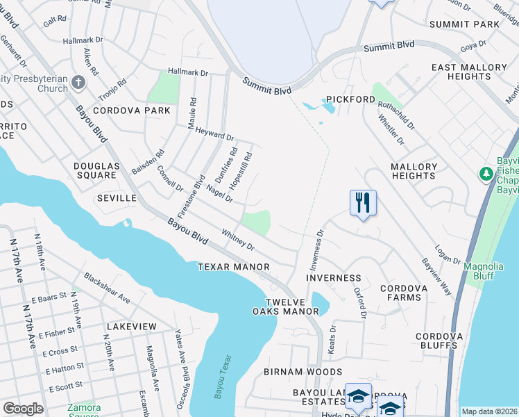 map of restaurants, bars, coffee shops, grocery stores, and more near 3520 Tyler Avenue in Pensacola