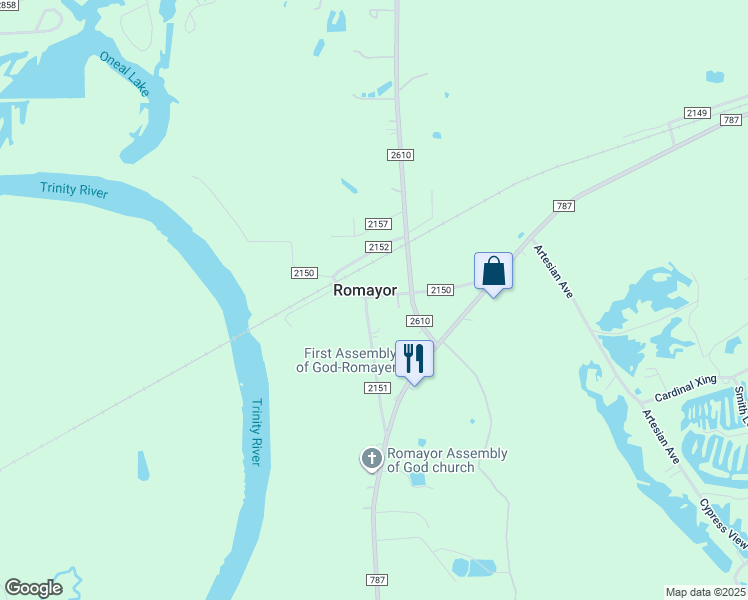 map of restaurants, bars, coffee shops, grocery stores, and more near in Romayor