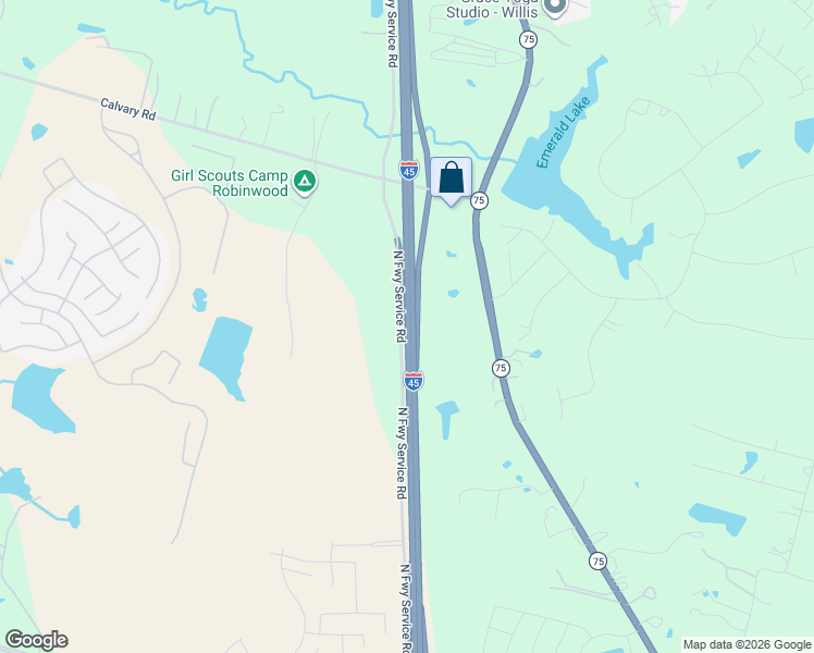 map of restaurants, bars, coffee shops, grocery stores, and more near Interstate 45 in Willis