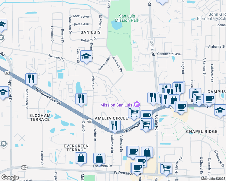 map of restaurants, bars, coffee shops, grocery stores, and more near 809 Timbers Court in Tallahassee