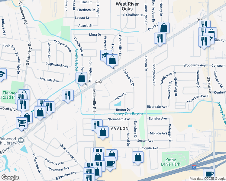map of restaurants, bars, coffee shops, grocery stores, and more near 14686 Old Hammond Highway in Baton Rouge