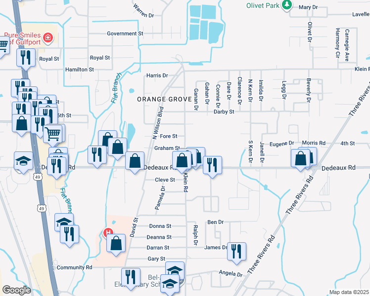 map of restaurants, bars, coffee shops, grocery stores, and more near 11322 Klein Road in Gulfport