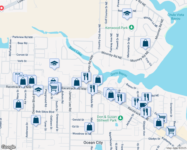 map of restaurants, bars, coffee shops, grocery stores, and more near 520 Mooney Road Northwest in Fort Walton Beach