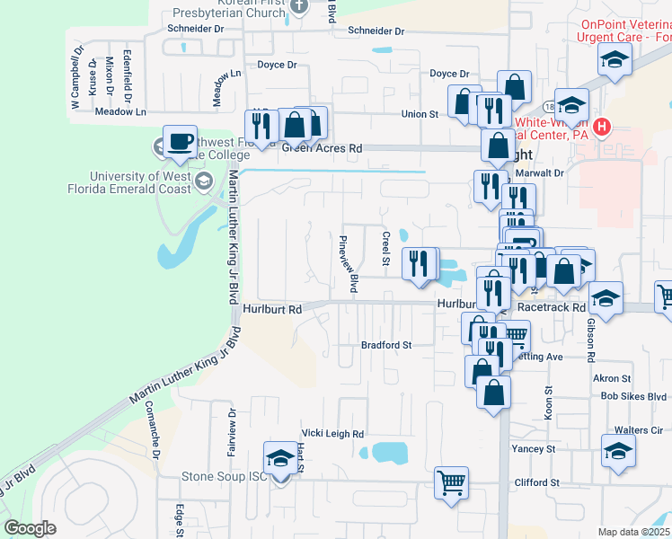 map of restaurants, bars, coffee shops, grocery stores, and more near 1003 Pineview Boulevard in Fort Walton Beach
