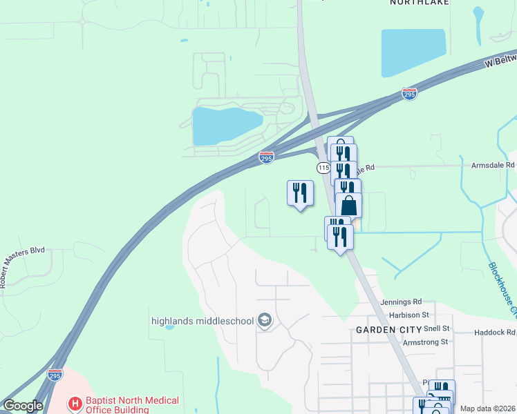 map of restaurants, bars, coffee shops, grocery stores, and more near 3773 Verde Gardens Circle in Jacksonville