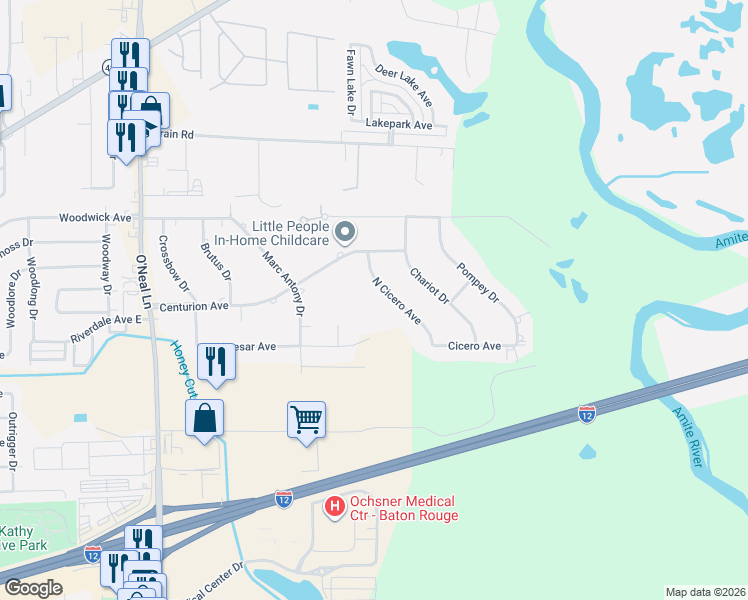 map of restaurants, bars, coffee shops, grocery stores, and more near 1130 North Cicero Avenue in Baton Rouge