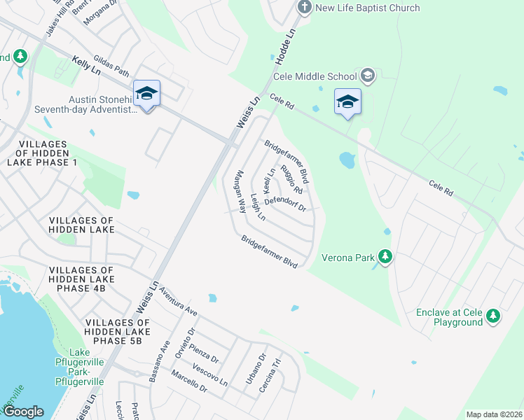 map of restaurants, bars, coffee shops, grocery stores, and more near 19004 Leigh Lane in Pflugerville