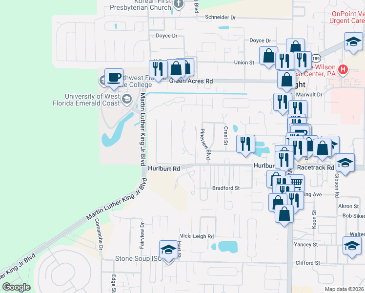 map of restaurants, bars, coffee shops, grocery stores, and more near 621 Emerald Lane in Fort Walton Beach