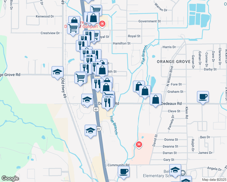 map of restaurants, bars, coffee shops, grocery stores, and more near 11350 New Orleans Avenue in Gulfport