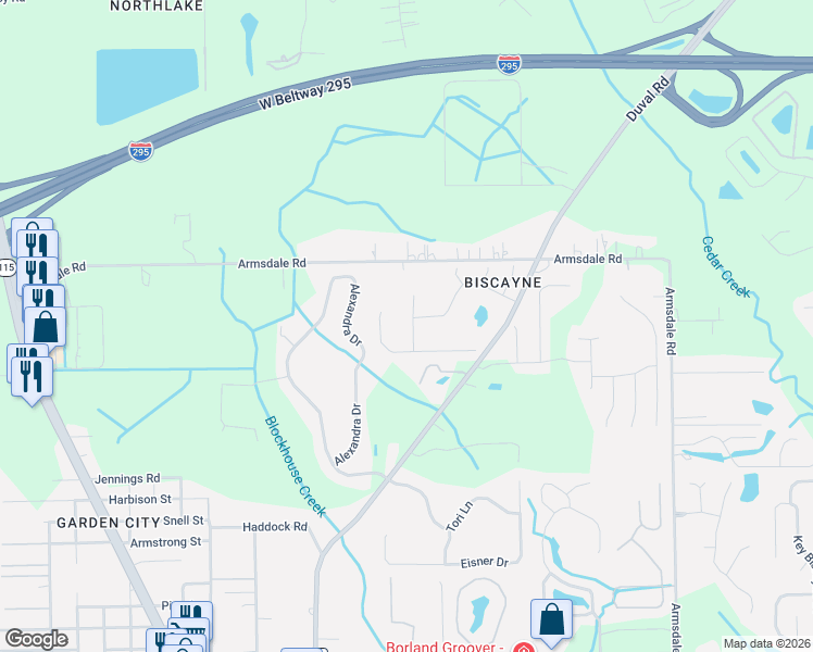 map of restaurants, bars, coffee shops, grocery stores, and more near 2593 Beachview Drive in Jacksonville