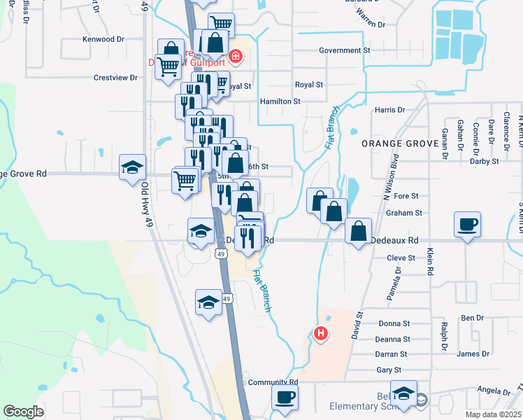 map of restaurants, bars, coffee shops, grocery stores, and more near 11350 New Orleans Avenue in Gulfport