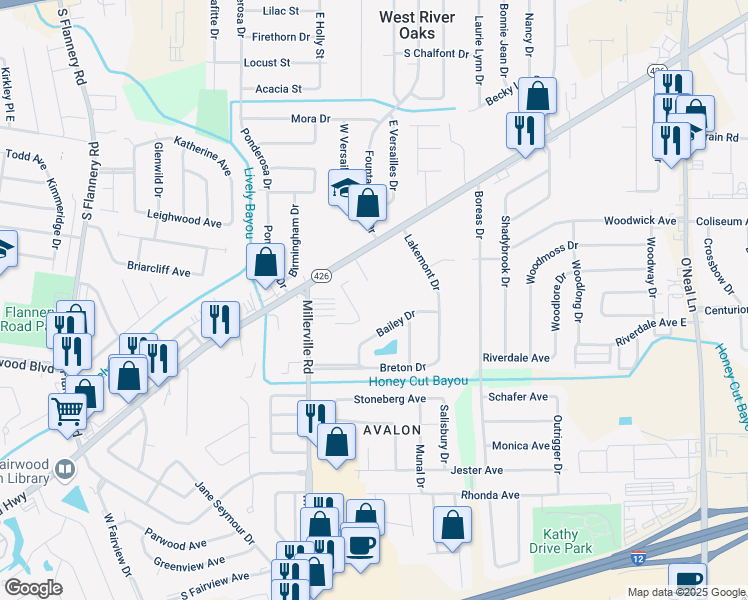 map of restaurants, bars, coffee shops, grocery stores, and more near 14686 Old Hammond Highway in Baton Rouge