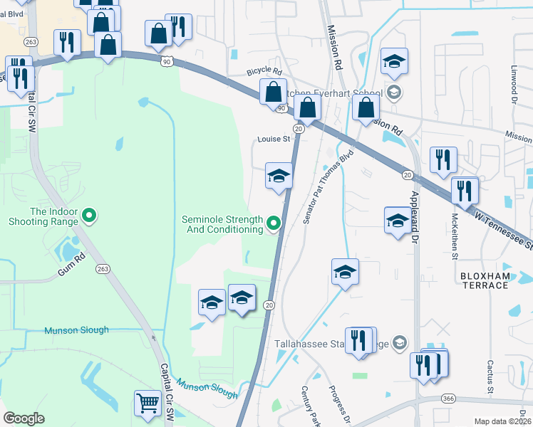 map of restaurants, bars, coffee shops, grocery stores, and more near 1234 Blountstown Highway in Tallahassee