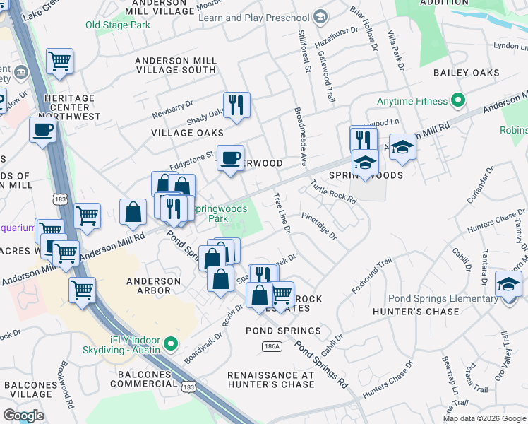 map of restaurants, bars, coffee shops, grocery stores, and more near 9020 Sawtooth Lane in Austin