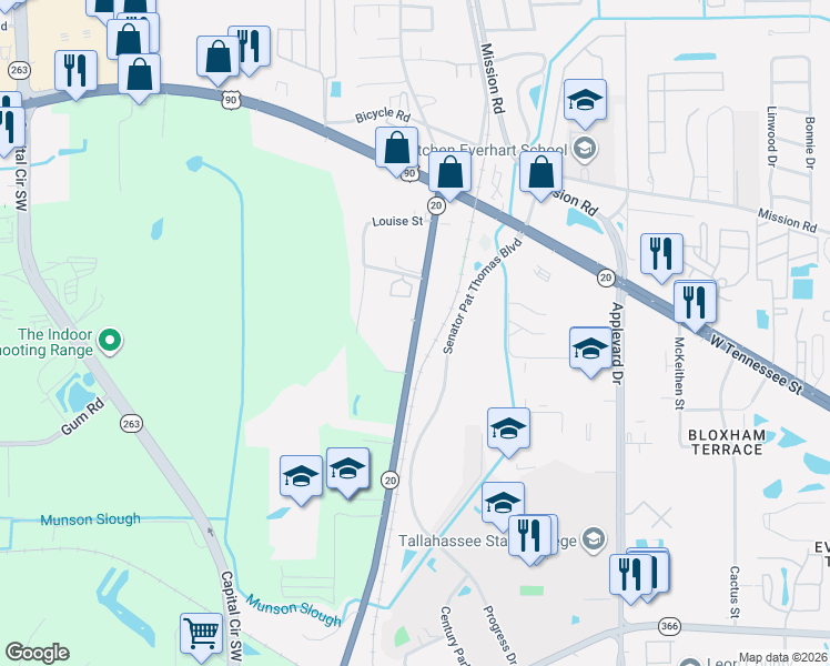 map of restaurants, bars, coffee shops, grocery stores, and more near 1242 Blountstown Highway in Tallahassee