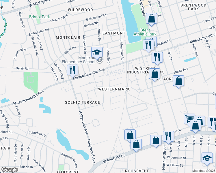 map of restaurants, bars, coffee shops, grocery stores, and more near 1270 Rio Grande Circle in Pensacola