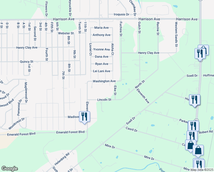 map of restaurants, bars, coffee shops, grocery stores, and more near 70205 Eike Street in Abita Springs