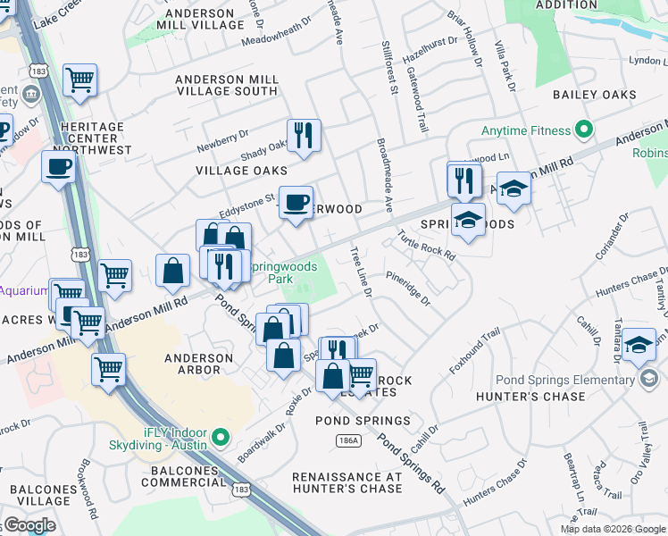 map of restaurants, bars, coffee shops, grocery stores, and more near 9020 Sawtooth Lane in Austin