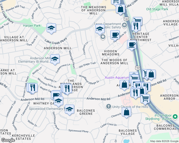 map of restaurants, bars, coffee shops, grocery stores, and more near 12115 Missel Thrush Court in Austin