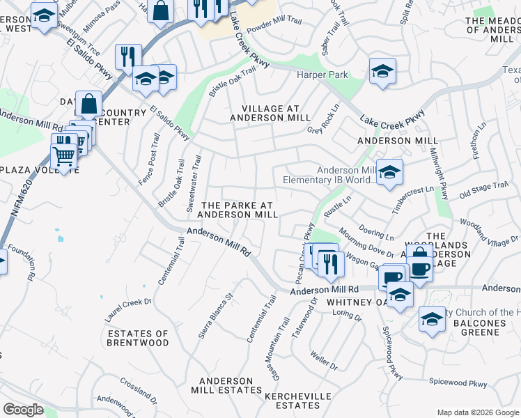 map of restaurants, bars, coffee shops, grocery stores, and more near 11105 Alison Parke Trail in Austin