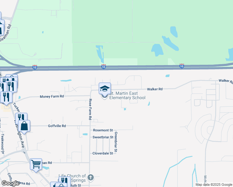 map of restaurants, bars, coffee shops, grocery stores, and more near 13000 Walker Road in Ocean Springs