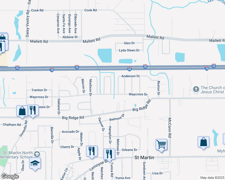 map of restaurants, bars, coffee shops, grocery stores, and more near 15632 Anderson Drive in Biloxi