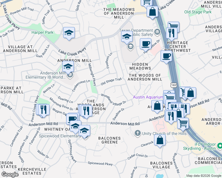 map of restaurants, bars, coffee shops, grocery stores, and more near 12115 Missel Thrush Court in Austin