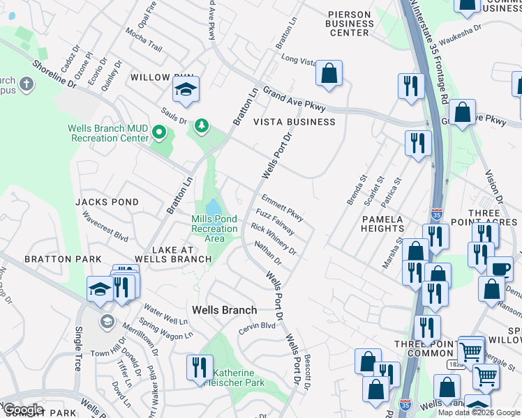 map of restaurants, bars, coffee shops, grocery stores, and more near 2306 Fuzz Fairway in Austin