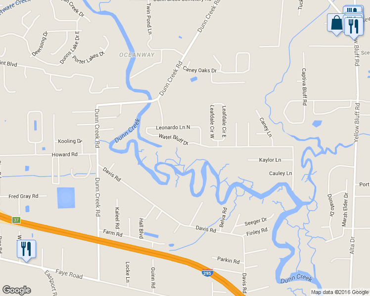 map of restaurants, bars, coffee shops, grocery stores, and more near 2268 Water Bluff Drive in Jacksonville
