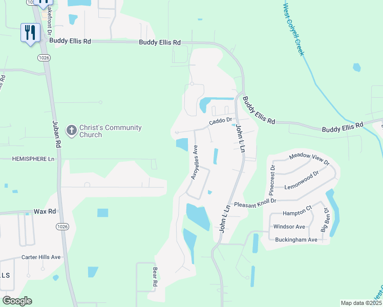 map of restaurants, bars, coffee shops, grocery stores, and more near 26491 Avoyelles Avenue in Denham Springs