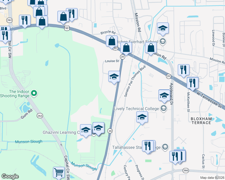 map of restaurants, bars, coffee shops, grocery stores, and more near 1242 Blountstown Highway in Tallahassee