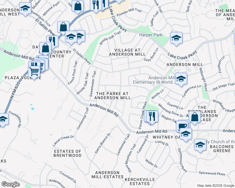 map of restaurants, bars, coffee shops, grocery stores, and more near 11105 Alison Parke Trail in Austin