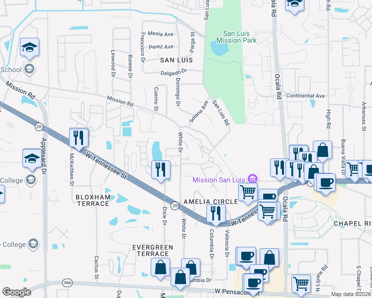 map of restaurants, bars, coffee shops, grocery stores, and more near 2316 Timber Oak Lane in Tallahassee