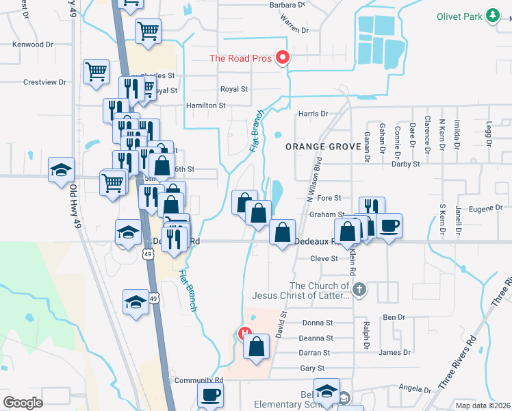 map of restaurants, bars, coffee shops, grocery stores, and more near 11344 Dye Road in Gulfport