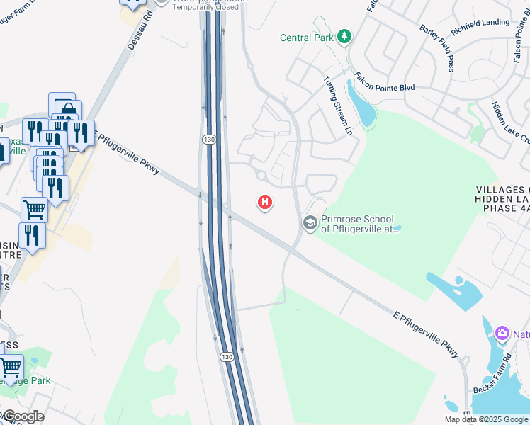 map of restaurants, bars, coffee shops, grocery stores, and more near 2600 East Pflugerville Parkway in Pflugerville