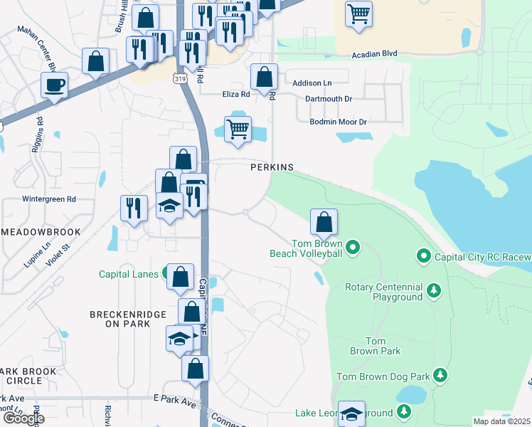 map of restaurants, bars, coffee shops, grocery stores, and more near 911 Easterwood Drive in Tallahassee