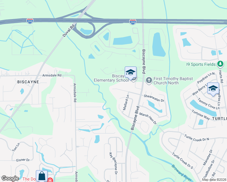map of restaurants, bars, coffee shops, grocery stores, and more near 1596 Shearwater Drive in Jacksonville