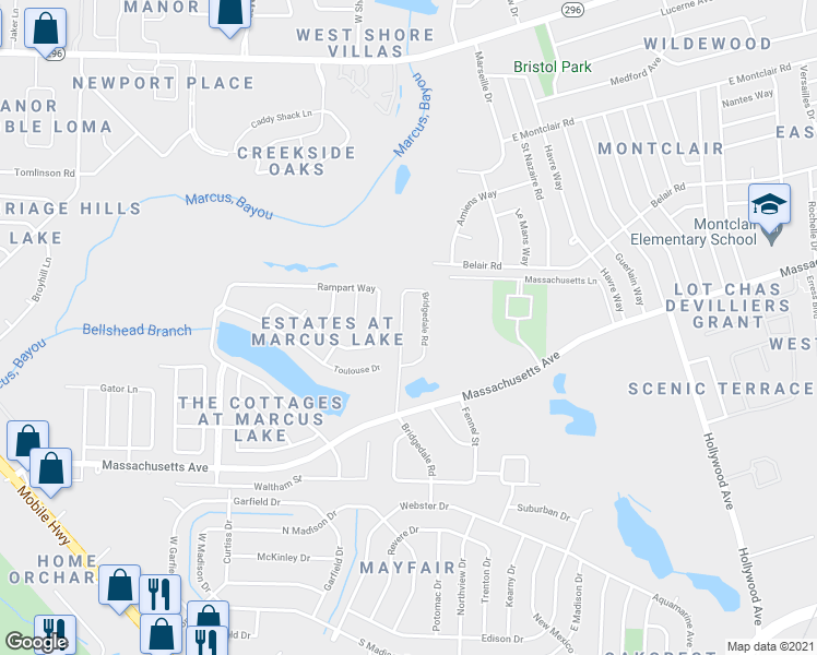 map of restaurants, bars, coffee shops, grocery stores, and more near 4610 Bridgedale Road in Pensacola