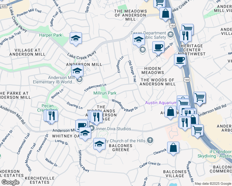map of restaurants, bars, coffee shops, grocery stores, and more near 10222 Missel Thrush Drive in Austin