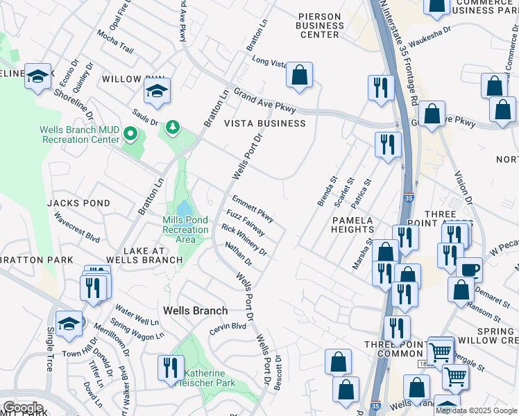 map of restaurants, bars, coffee shops, grocery stores, and more near 2208 Emmett Parkway in Austin