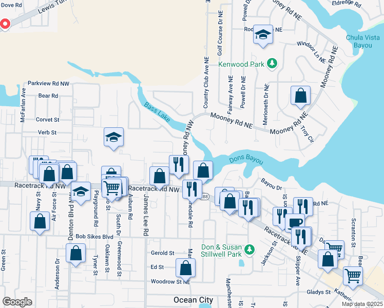 map of restaurants, bars, coffee shops, grocery stores, and more near 520 Mooney Road Northwest in Fort Walton Beach